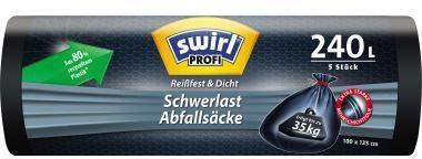 Swirl Schwerlast-Abfallsack 240l, reißfest, tropfsicher, 5 Stück, schwarz, 80% recycelt