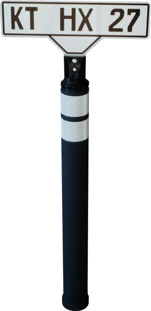 Schilderpfosten, anthrazit mit zwei weißen Streifen, RA2, 870 mm, PPC - Modellbeispiel: Lieferung mit Schild, ohne Beschriftung