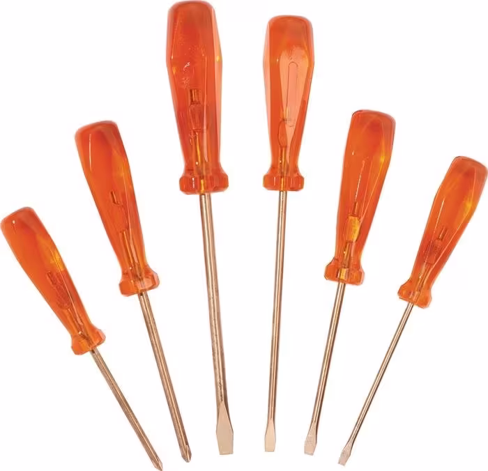 Schraubendrehersatz 6-tlg, funkenfrei, Kupfer-Beryllium, Einkomponentengriffe, Schlitz/PH