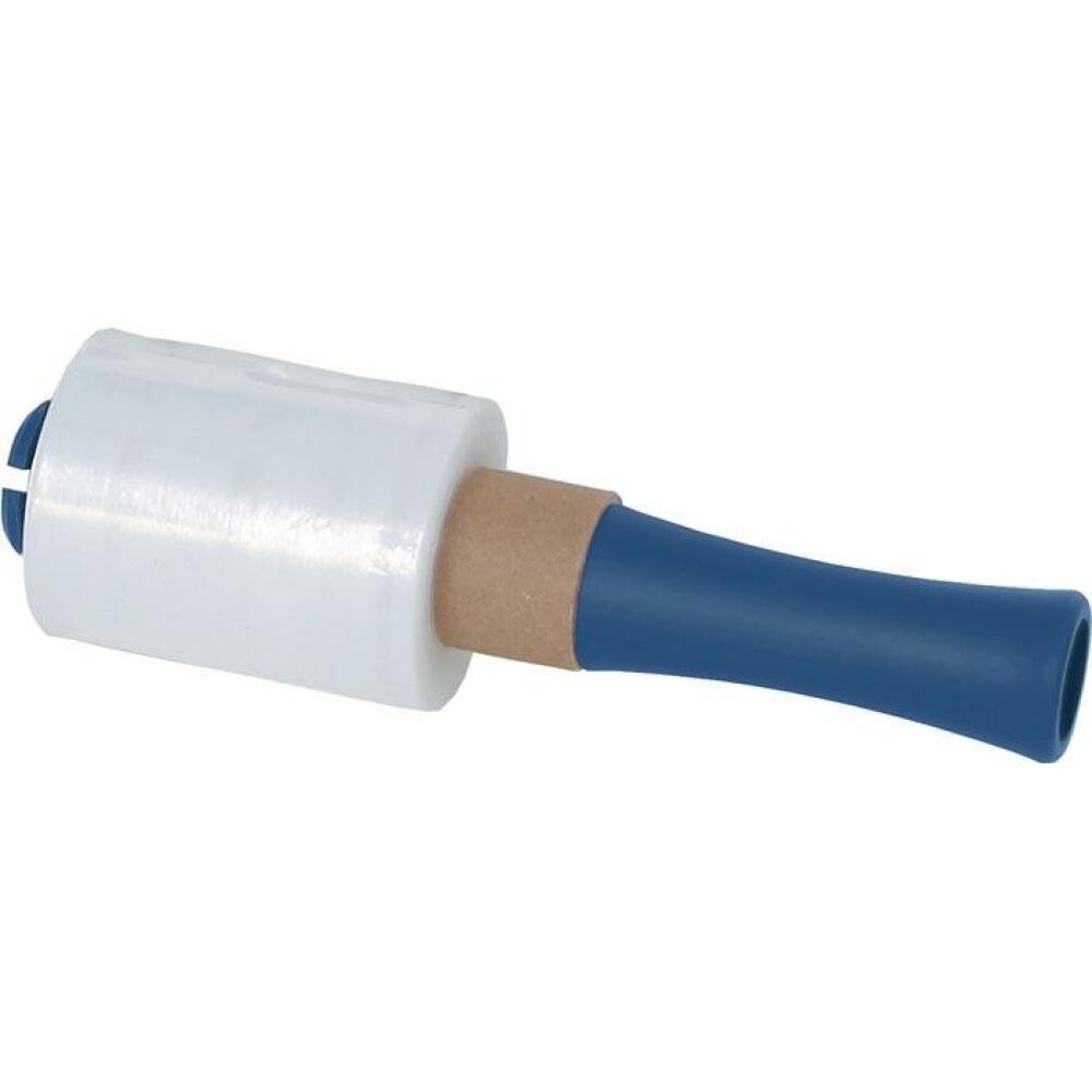 TRANSPAK Handabroller f&uuml;r Mini-Stretchfolie, Folienbreite 100mm, blau, kompakt, vielseitig
