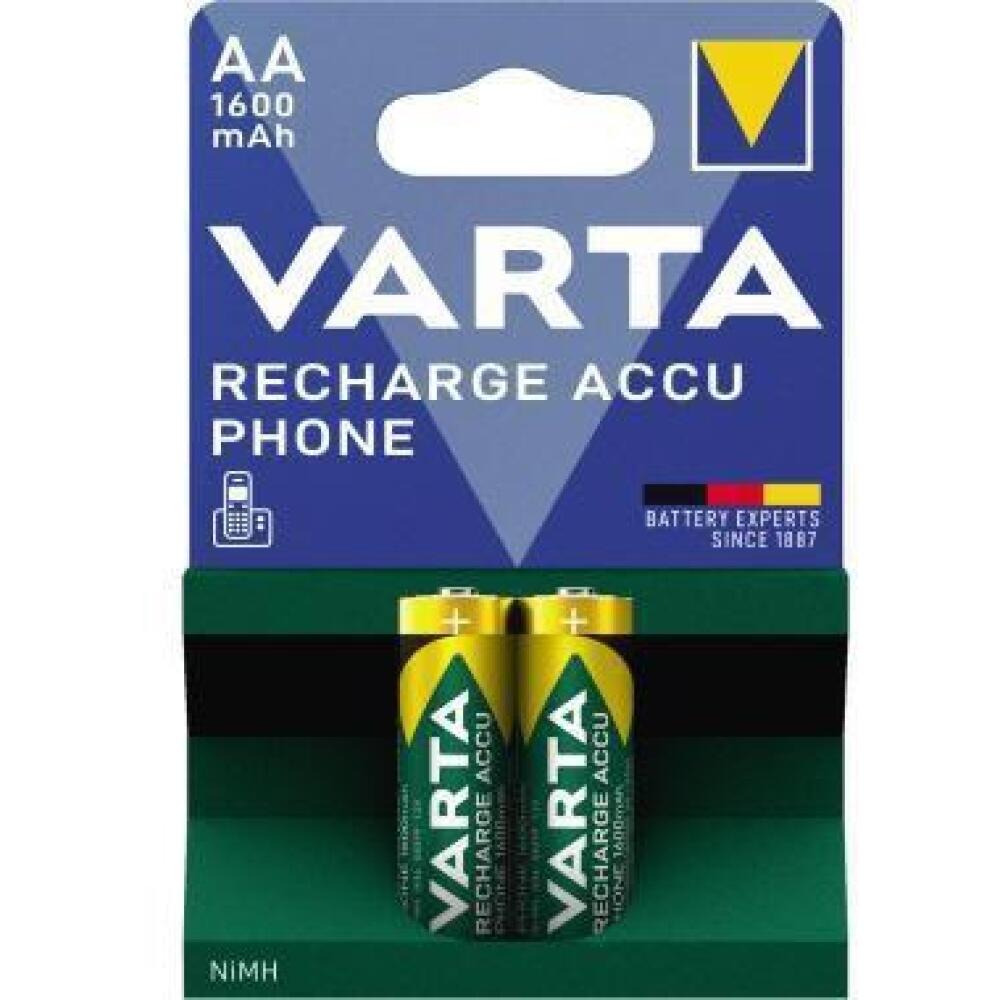Varta Akku Recharge Accu Phone AA Mignon HR6 1,2V 1.600 mAh, 2 St./Pack, Nickel-Metallhydrid