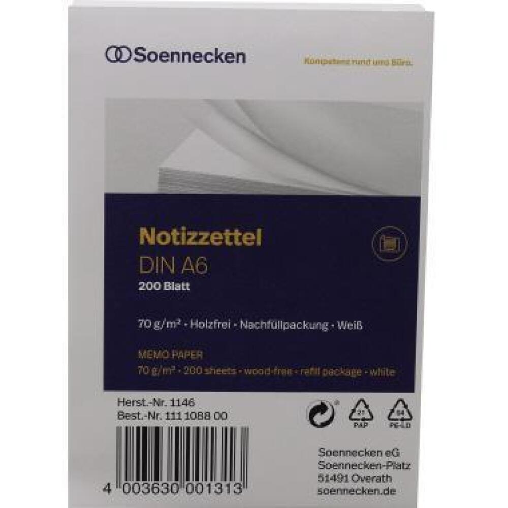 Soennecken Zettelboxeinlage DIN A6 oder A7, 200 Bl&auml;tter, holzfrei, wei&szlig;, 70g/m&sup2;