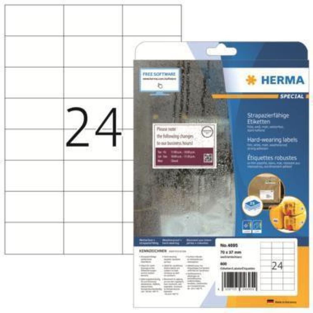 HERMA Etikett 4695, 70x37mm, 600 St&uuml;ck, extrem stark haftend, witterungsbest&auml;ndig, matt, wei&szlig;