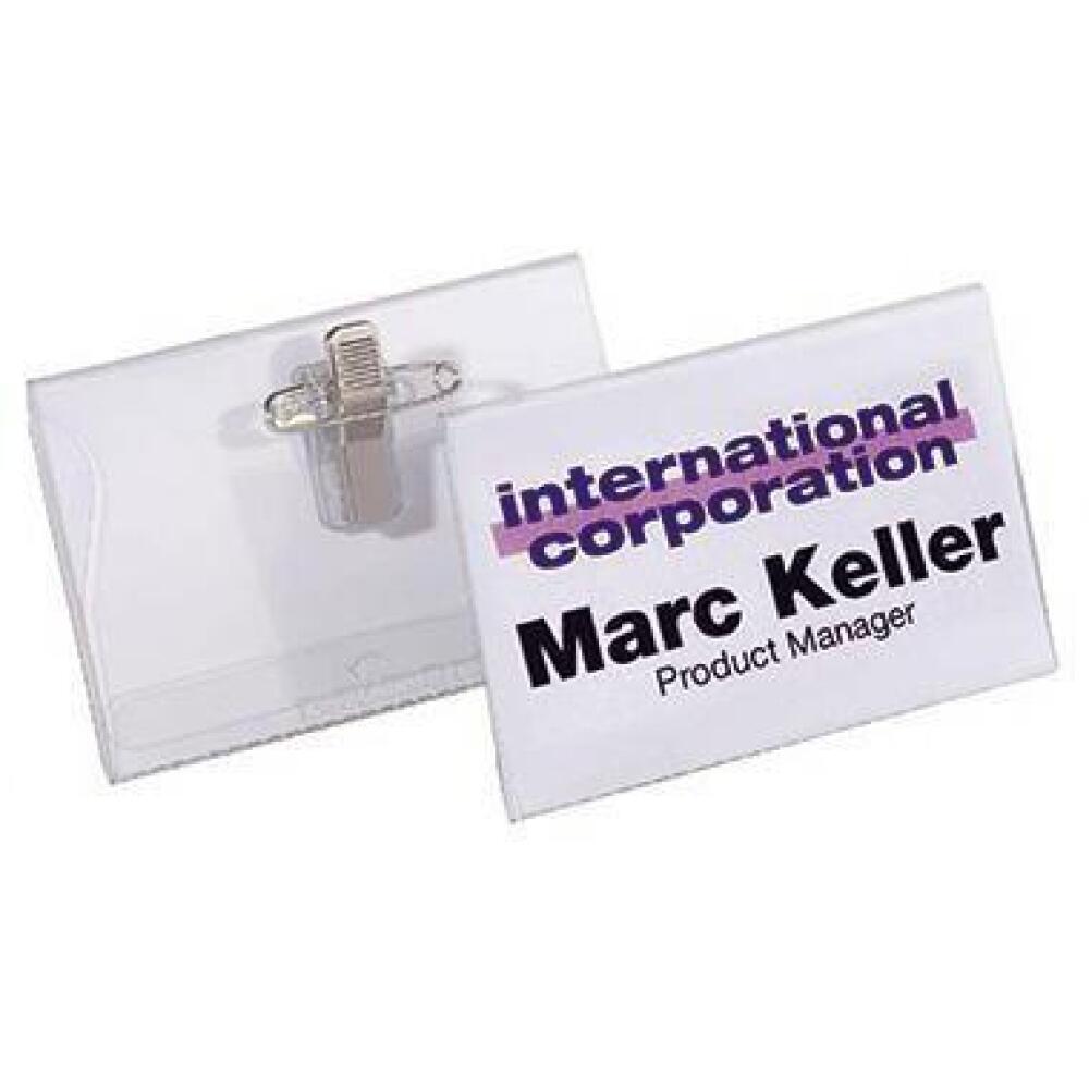 DURABLE Namensschild 40x75mm, Kombiklemme, 50 St&uuml;ck, transparent, auswechselbar, f&uuml;r Konferenzen