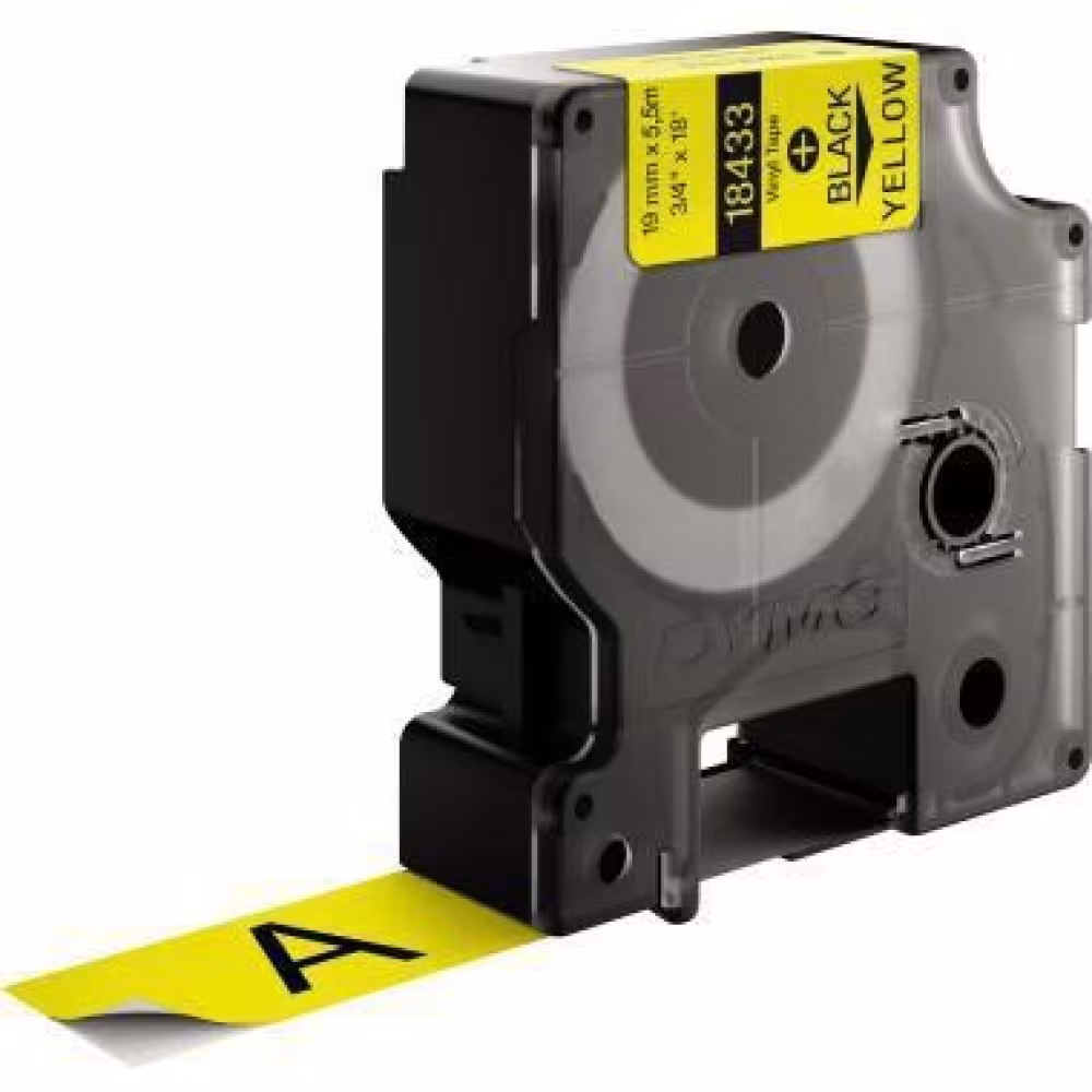 DYMO Schriftbandkassette Rhino ID1 18433, 19mmx5,5m, schwarz auf gelb, f&uuml;r Innen- und Au&szlig;enanwendung
