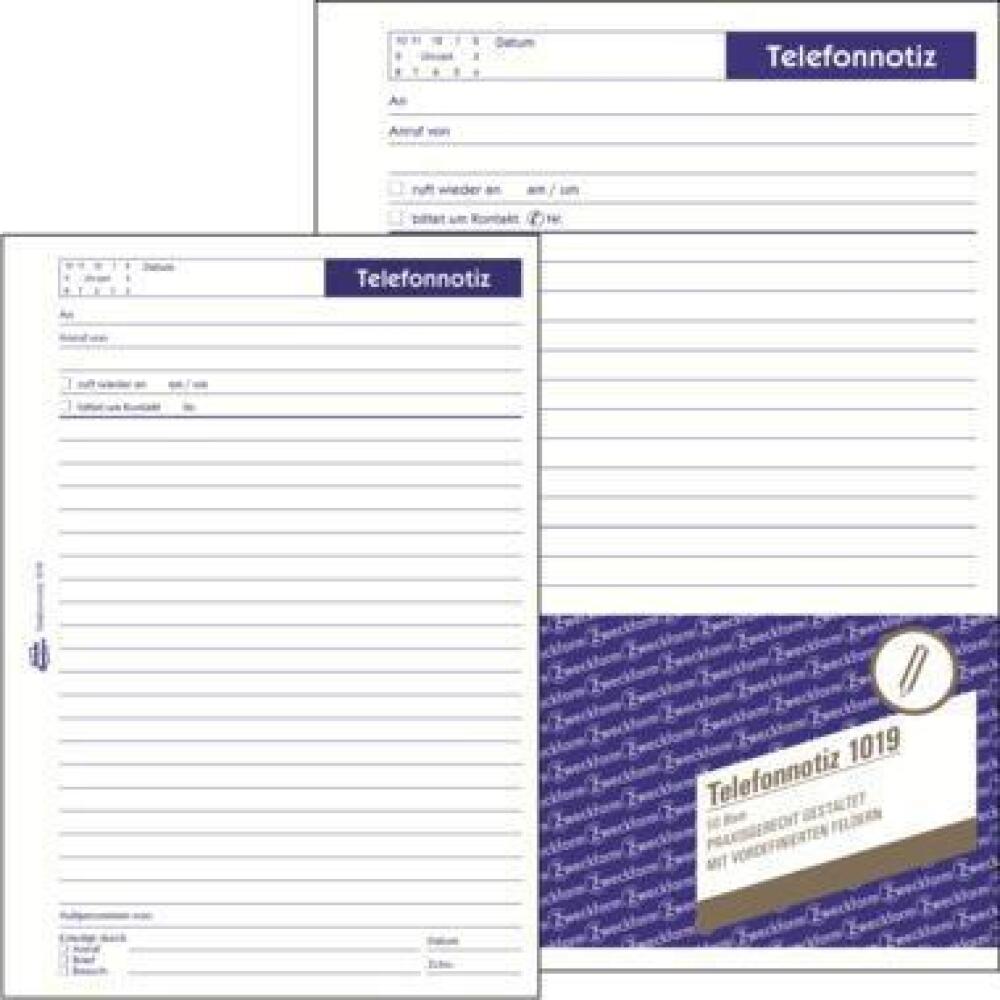 Avery Zweckform Gespr&auml;chsnotiz 1019 DIN A5, 50 Blatt, Telefonnotiz, abheftbar, chlorfrei, wei&szlig;