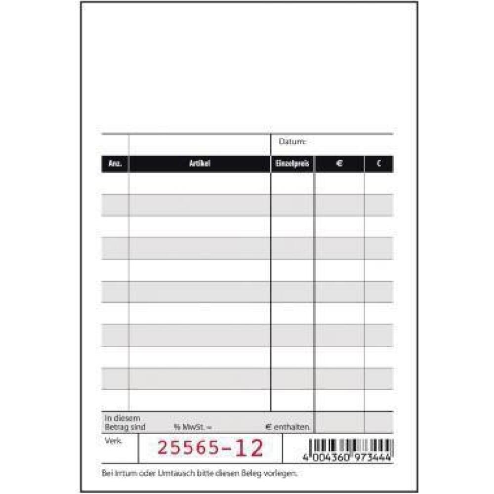 SIGEL Kassenblock A6, 2x50 Blatt, selbstdurchschreibend, Klammerbindung, inkl. Additionsblatt