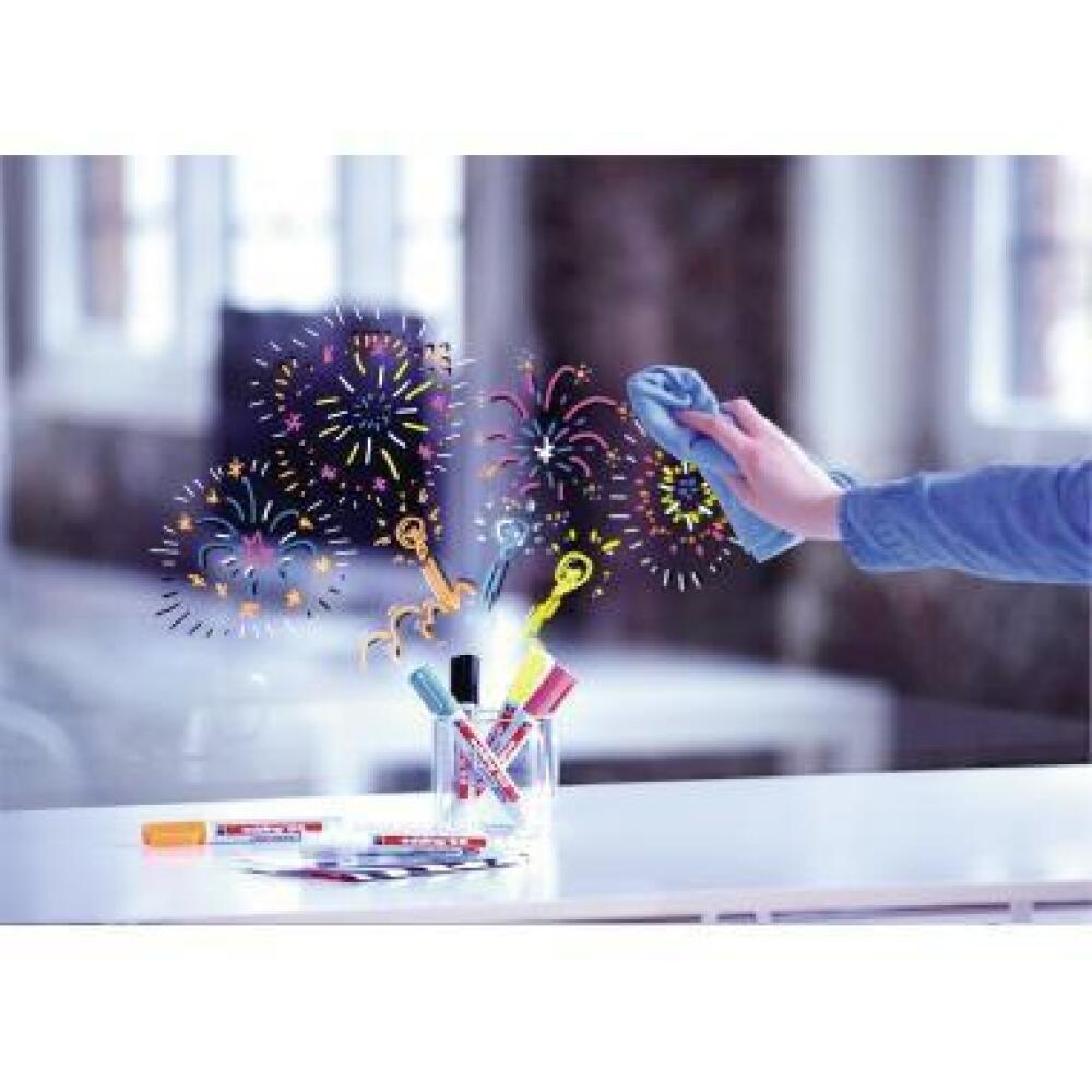 edding Glasboardmarker 95, Rundspitze 1,5-3mm, gelb, hellblau, orange, pink, abwischbar