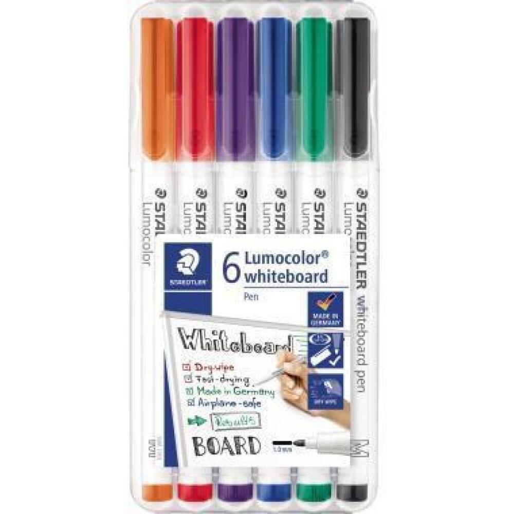STAEDTLER Whiteboardmarker Lumocolor 301, 6 Farben, abwischbar, schnelltrocknend, 1mm