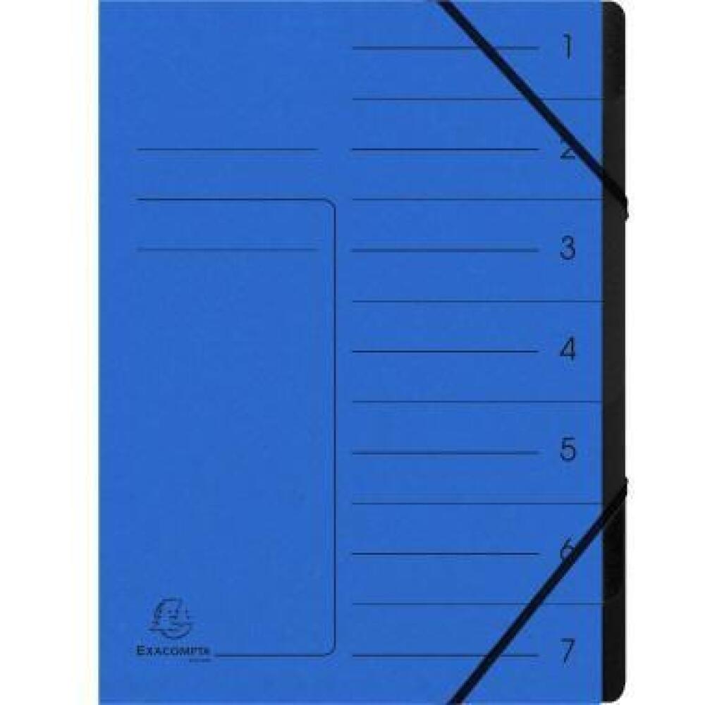 Exacompta Ordnungsmappe DIN A4, 7 F&auml;cher, Karton in blau, gr&uuml;n, orange, rot, violett, gelb, grau