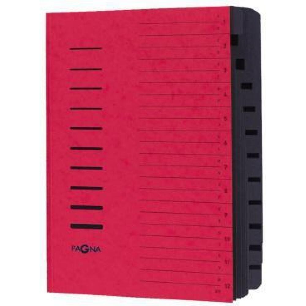 PAGNA Ordnungsmappe DIN A4, 12 F&auml;cher A-Z, Gummizugverschluss, Farben: rot, blau, gr&uuml;n, gelb