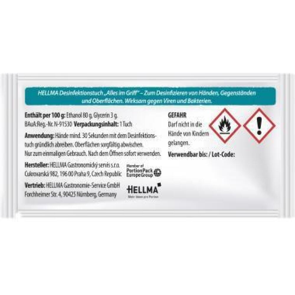 HELLMA Desinfektionstuch 400 St., f&uuml;r H&auml;nde, Oberfl&auml;chen, wirksam gegen Viren, Bakterien