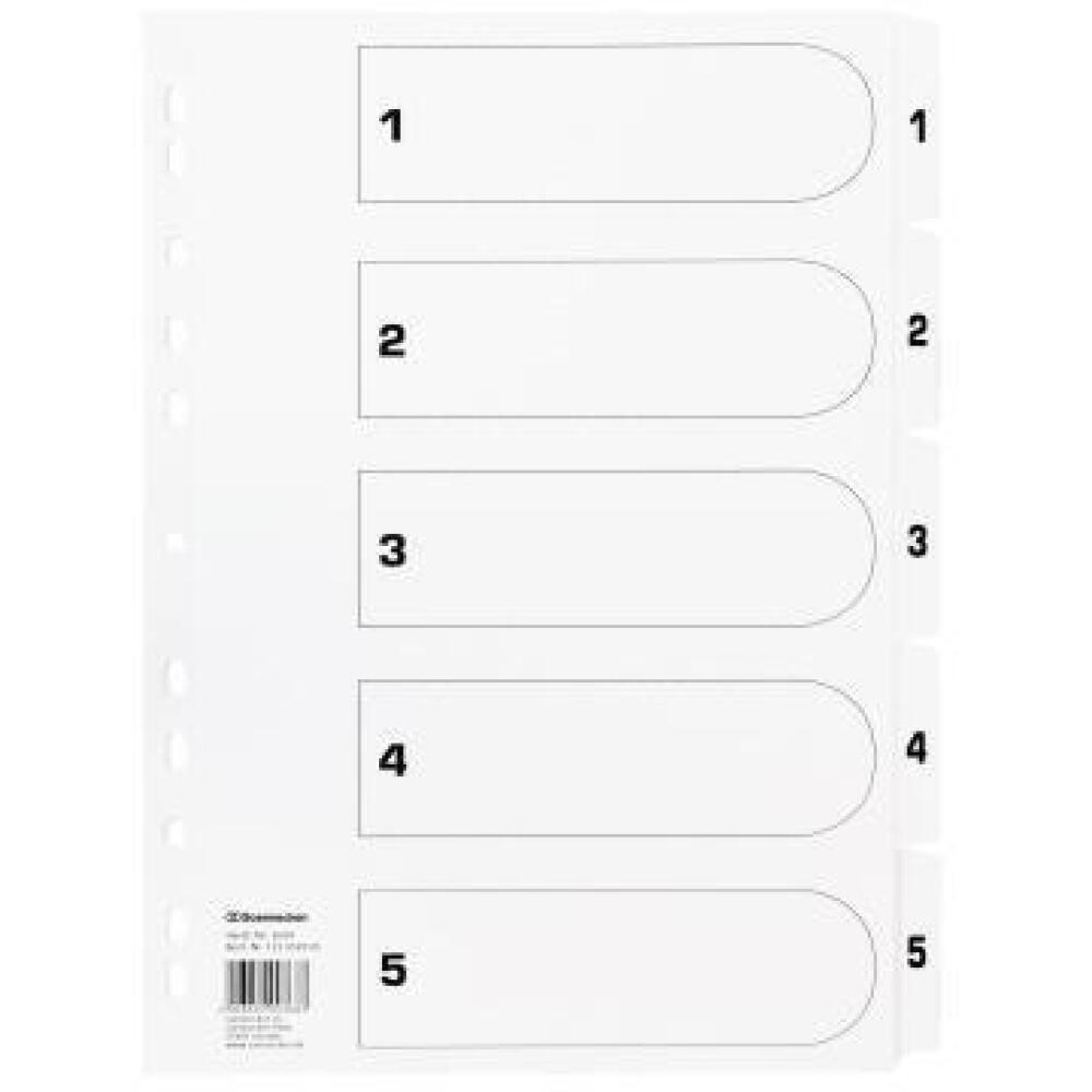 Soennecken Zahlenregister DIN A4, 1-5, 1-10, 1-12, 1-20, 1-31, 1-52, Karton oder PP, wei&szlig;