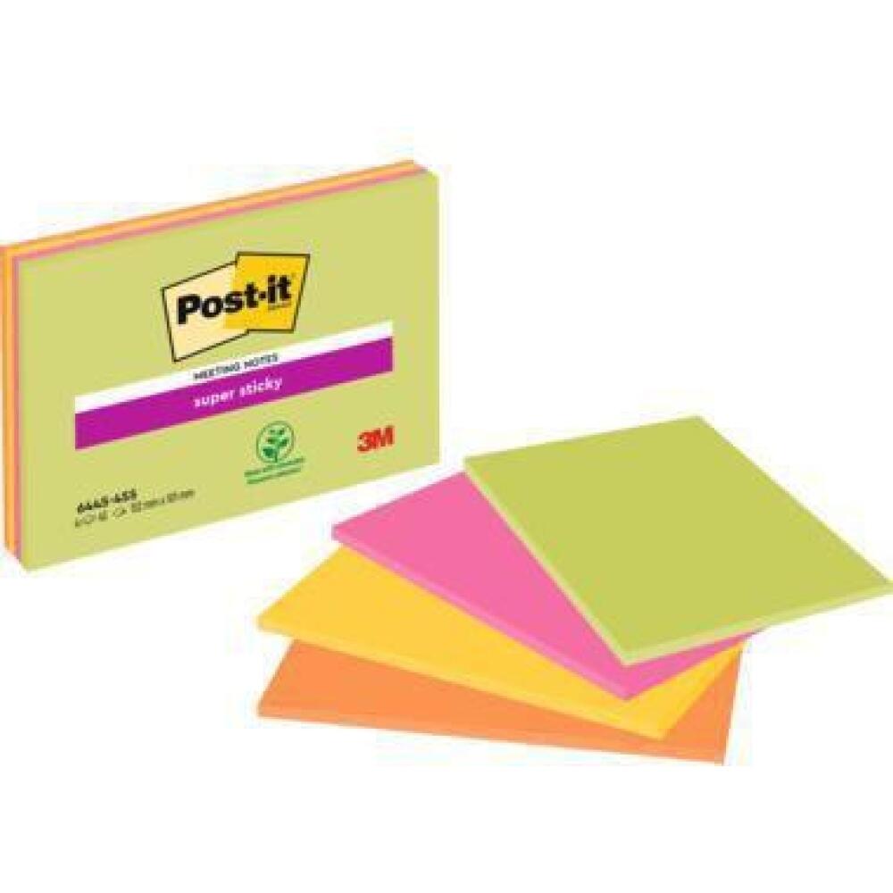 Post-it Super Sticky Meeting Notes 4St, 152x101mm oder 203x152mm, haftet auf allen Oberfl&auml;chen