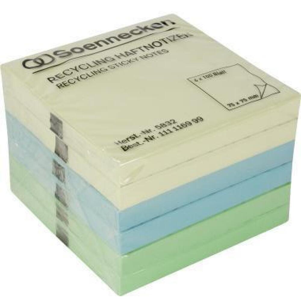 Soennecken Haftnotiz oeco Recycling 75x75mm, 50x40mm, 125x75mm, farbig sortiert, 100 Bl./Block, 6 St