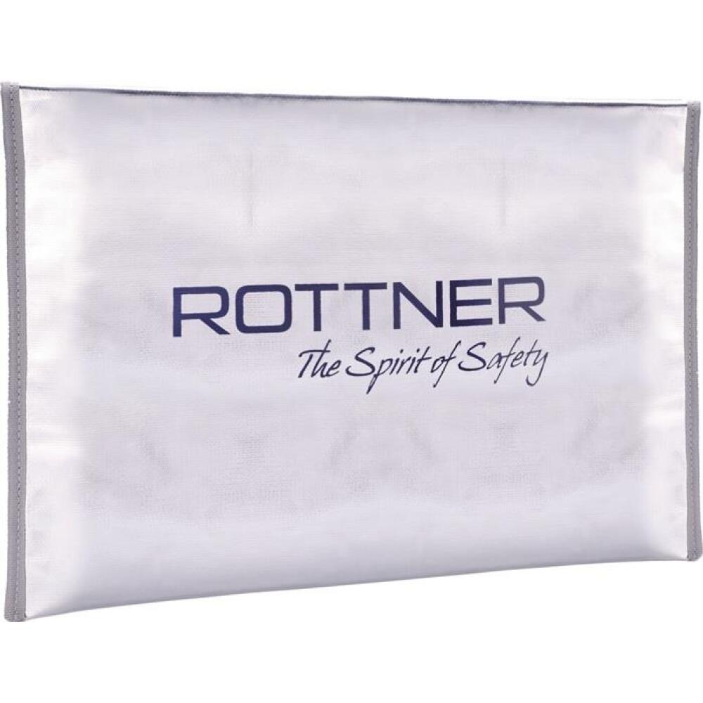 Dokumententasche f&uuml;r Wertschutzschrank, 350mm, ROTTNER, glasfaserverst&auml;rkt, silber, mit Rei&szlig;verschluss