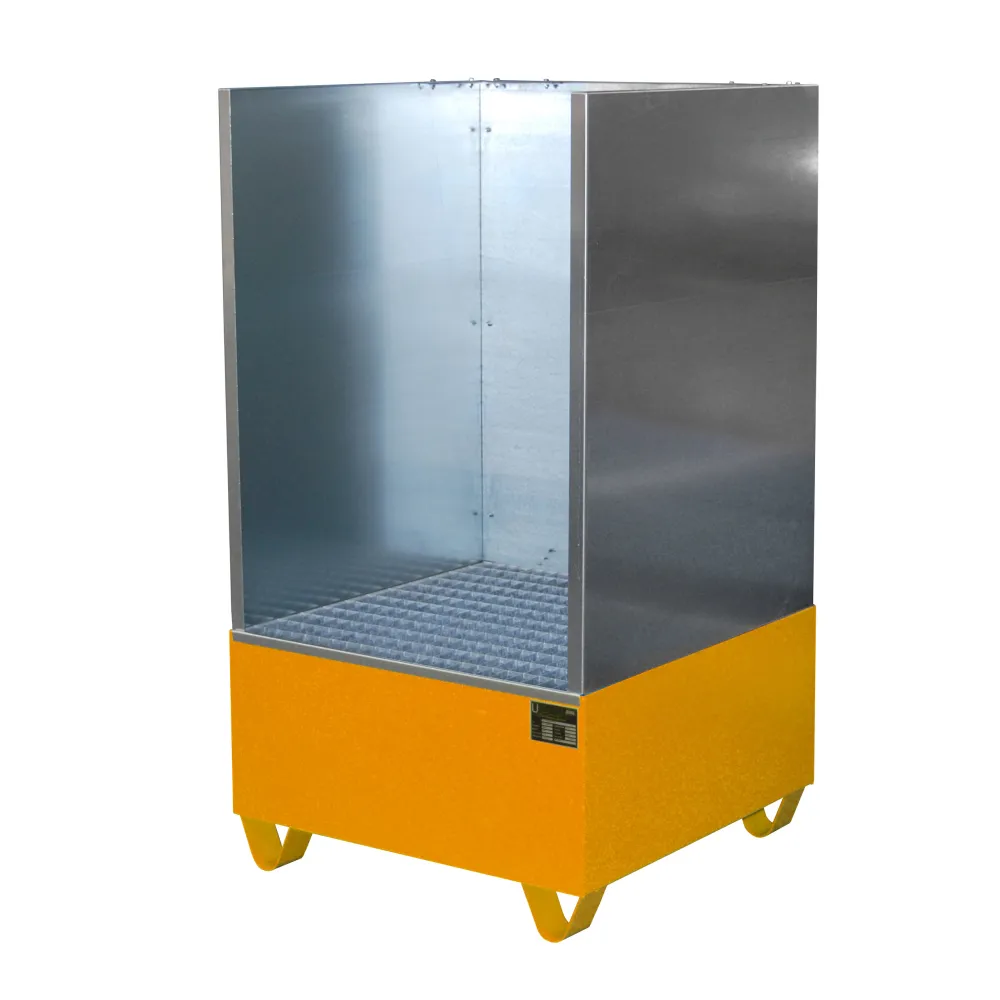 Auffangwanne Serie 2000/SW, 3mm Stahlblech, f&uuml;r 200l-F&auml;sser oder Kleingebinde, mit Spritzschutzwand