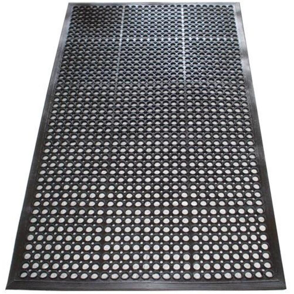 Fu&szlig;matte offene Ringe schwarz, Gummimatte f&uuml;r Au&szlig;enbereich, 150x90 cm, abgeschr&auml;gter Rand