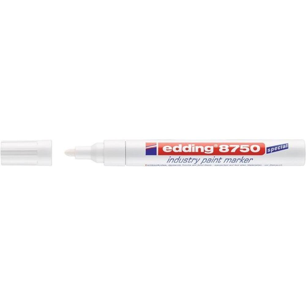 EDDING Industrie-Lackmarker 8750, 2-4mm Rundspitze, wasserfest, 10 Stk, Farben: wei&szlig;, schwarz, rot, gelb