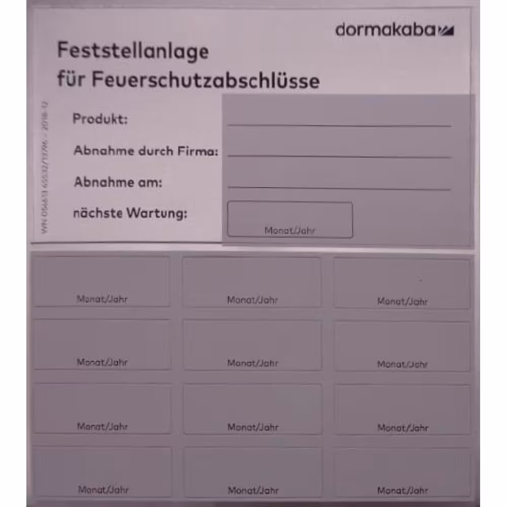 DORMAKABA T&uuml;rschlie&szlig;erzubeh&ouml;r, Zulassungsetikett f&uuml;r Feststellanlagen, pr&uuml;fpflichtig