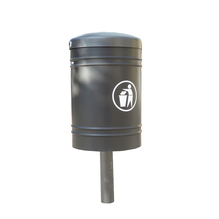 Abfallbehälter -Throw- 40 Liter aus Stahl, wahlweise mit Pfosten-Abdeckkappe, selbstlöschend