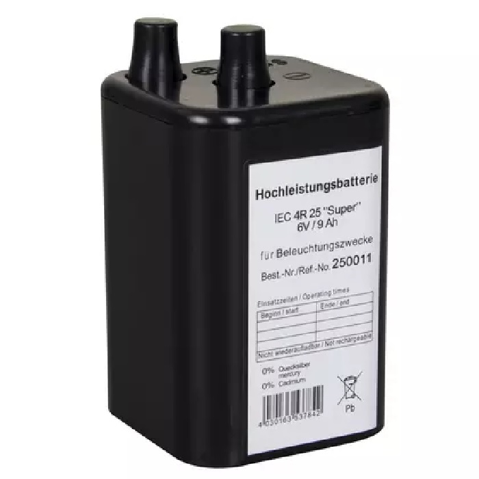 Blockbatterie IEC 4 R 25 6V- 9Ah, Quecksilber- / Cadmiumfrei, VPE 24 Stk.