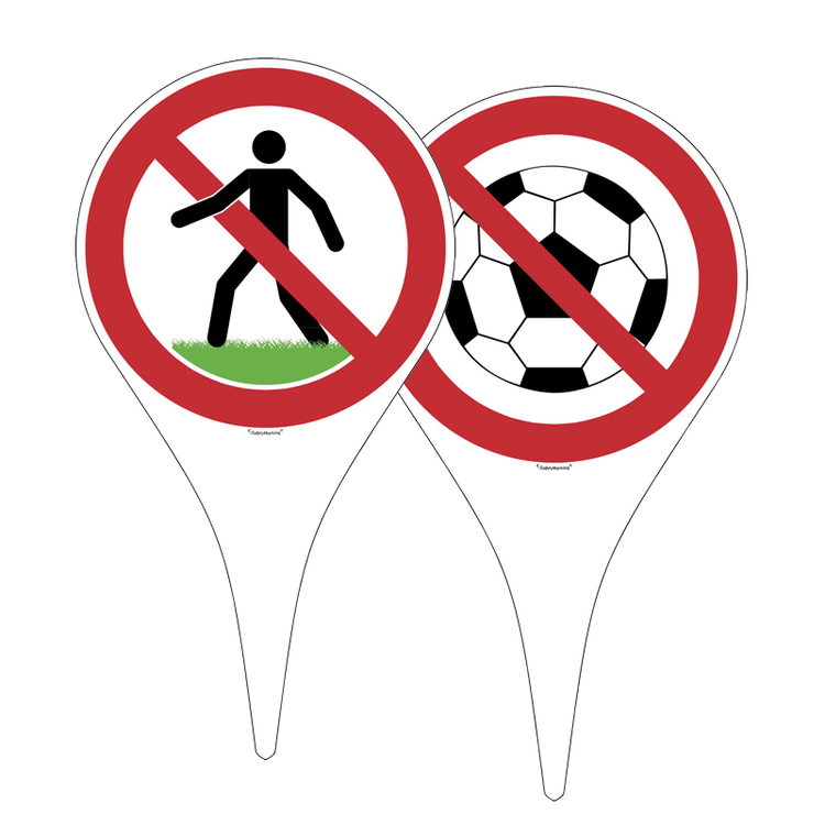 Hinweisschild-Erdspieß, Rasen betreten verboten oder Fussball spielen verboten