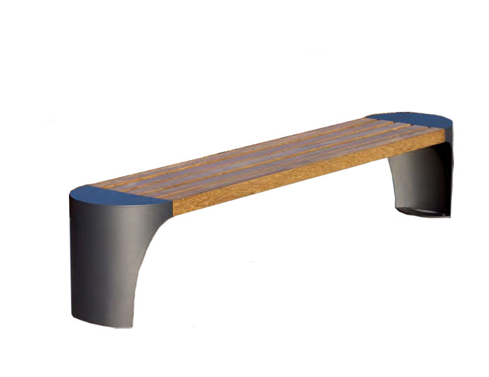 Sitzbank -Zethos- aus Stahl, Sitzfläche aus Hartholz, wahlweise mit Rückenlehne, zum Aufdübeln