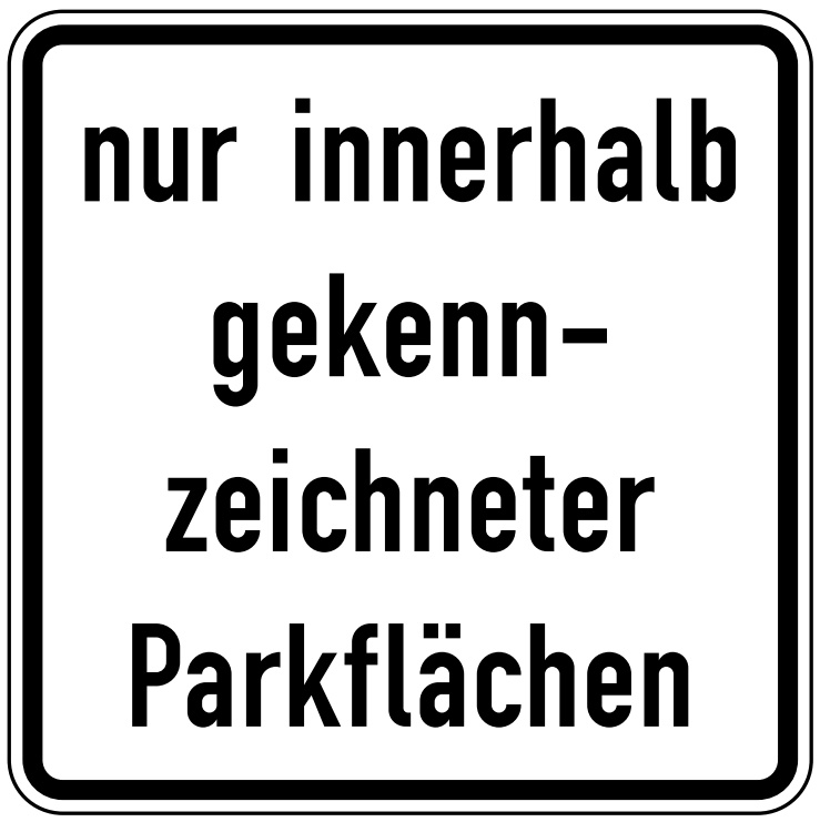 Verkehrszeichen 1053-52 StVO, nur innerhalb gekennzeichneter Parkflächen