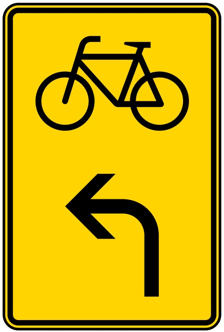 Verkehrszeichen 442-13 StVO, Vorwegweiser für Radverkehr linksweisend