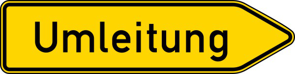 Verkehrszeichen 454-20 StVO, Umleitungswegweiser, einseitig, rechtsweisend