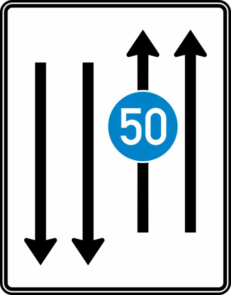 Verkehrszeichen 526-33 StVO, Fahrstreifentafel mit Gegenverkehr