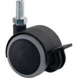 Kunststoffdoppelrolle grau mit Feststeller, 50mm, Tragfähigkeit 50kg, für harte Böden