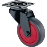 Lenkrolle D.50mm oder D.75mm, Tragfähigkeit 50kg oder 75kg, mit Plattenbefestigung, Gummi grau