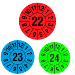 Prüfplaketten mit Jahresfarbe (1 Jahr), 2022-2024, Jahreszahl 2-stellig, Rolle