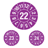 Prüfplaketten ohne Jahresfarbe (1 Jahr), 2022-2024, Jahreszahl 2-stellig, violett-weiß, Rolle