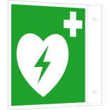 Rettungsschild als Fahnenschild Defibrillator, langnachleuchtend