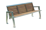 Sitzbank -Angle- mit Rückenlehne, aus Edelstahl, Sitz- und Rückenfläche aus Robinien-Holz