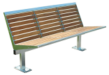 Sitzbank -Level- mit Rückenlehne, aus Edelstahl, Sitz- und Rückenfläche aus Robinien-Holz
