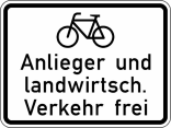 Verkehrszeichen 2212 StVO, Radfahrer, Anlieger und landwirtschaftlicher Verkehr frei