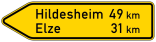 Verkehrszeichen 418-10 StVO, Pfeilwegweiser auf sonstigen Straßen, linksweisend, Höhe 350 mm, einseitig, Schrifthöhe 105 mm, einzeilig