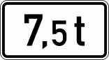 Verkehrszeichen 1053-33 StVO, Angabe der zulässigen Gesamtmasse (... t)