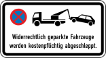 Verkehrszeichen 2428 StVO, Widerrechtlich geparkte Fahrzeuge werden kostenpflichtig abgesch...