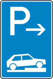 Verkehrszeichen 315-77 StVO, Parken auf Gehwegen halb quer zur Fahrtr. rechts (Ende)