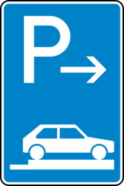Verkehrszeichen 315-87 StVO, Parken auf Gehwegen ganz quer zur Fahrtr. rechts (Ende)