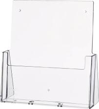 Tischprospekthalter HELIT, 1 Fach DIN A4 hoch, freistehend, glasklarer Kunststoff, wandmontierbar