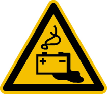 Elektrokennzeichnung / Warnschild, Warnung vor Gefahren durch das Aufladen von Batterien