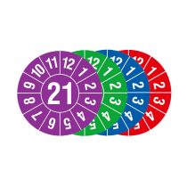 Prüfplaketten mit Jahresfarbe (1 Jahr), 2021-2024, Jahreszahl 2 oder 4-stellig, Bogen