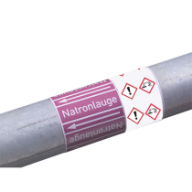 Rohrleitungs-Kennzeichnungsbänder, DIN 2403:2007-05, (Gruppen 1, 2, 3, 6, 7, 0) mit GHS-Symbol