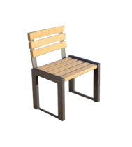 Stuhl -Delion- aus Stahl, Sitz- und Rückfläche aus Hartholz